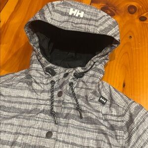 HELLY HANSEN Women's M Black Heathered Stripe Long Fit Hooded Rain Jacket